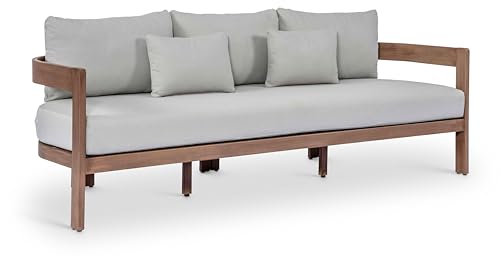 Meridian Furniture 396Grey-S Newport Collection Modern | Contemporary Outdoor Patio Sofa with Acacia Wood, Thermowood Treatment, Cover Included, Water Resistant, 86.75" W x 30.25" D x 33.25" H, Grey