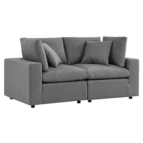 Modway Commix Overstuffed Outdoor Patio Loveseat in Charcoal