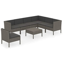 HEFZGDB 8 Piece Patio Lounge Set with Cushions Poly Rattan Gray Porch Furniture Patio Table and Chairs Set Outdoor Patio Set Suitable for Lawn, Garden, Poolside.