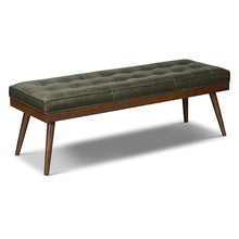 POLY & BARK 55" Tufted Leather Bed Bench for Bedroom End of Bed - Living Room Entry Way Bench - Pure Italian Leather Upholstery with a Solid Wood Frame - Ottoman Bench with Wooden Legs - Olivine Green