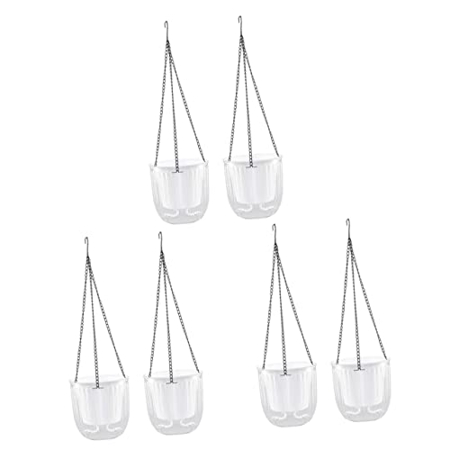 4 pcs Planters Hanging Garden Inch and Self Gray Fence for Chains Hooks Plants Resin Succulent Chain Plant Decorative Pots Round Containers Outdoor Indoor Basket (Whitex3pcs 16.5X15CMx3pcs)