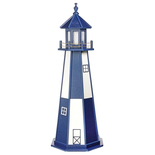 DutchCrafters Decorative Wooden Lighthouse, Standard Light Bulb, Cape Henry Style - Amish Made in USA (Patriot Blue/White, 5 Foot)