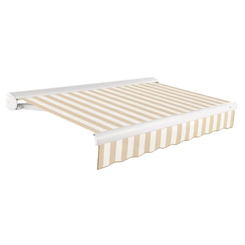 Awntech 8' Full Cassette Manual (8' x 6.5') Retractable Patio Awning, Linen/White Stripe