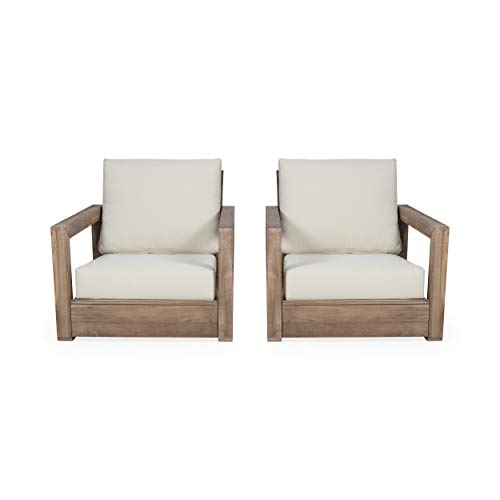 Christopher Knight Home Wesley Outdoor Acacia Wood Club Chairs Set of 2 Brown Beige