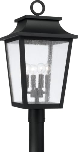 Capital Lighting 953345BK Chandler Transitional Antiqued Glass Outdoor Post Lantern, 4-Light 240 Total Watts, 24" H x 12" W, Black