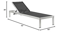 Modway Shore Aluminum Outdoor Patio Chaise Lounge Chairs with Cushions Silver Navy