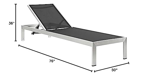 Modway Shore Aluminum Outdoor Patio Chaise Lounge Chairs with Cushions Silver Navy