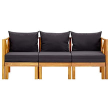 Molumvel 3-Seater Patio Bench with Cushions, Solid Acacia Wood Outdoor Garden Seating, Extendable Sofa Bed for Backyard, Patio, Deck, 70.5 in Long, Grey