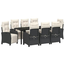 Molumvel 9 Piece Garden Dining Set, Outdoor Poly Rattan Patio Table and 8 Adjustable Chairs with Cushions, Black Steel Frame Furniture for Backyard Deck