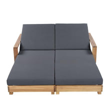 Christopher Knight Home Mari Acacia Wood Chaise Lounge Chair Outdoor, Spacious Double Outdoor Chaise Lounge With 2-Fold Cushions, 4 Position Adjustable Backrest Pool Lounger, Light Natural + Dark Grey