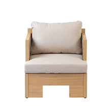 Christopher Knight Home Nolan Patio Acacia Wood Club Chairs Set Of 2, Comfy Lounge Chair Outdoor With Rattan-Woven Armrests, Patio Armchairs with Deap Seat& Soft Cushions, Light Teak+Light Brown+Beige