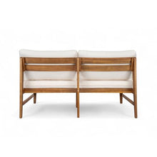 GDFStudio Patio Armless Loveseat & Coffee Table Set 2 Seater Sofa with Water Resistant Cushions Outdoor Teak Acacia Wood Couch Patio Furniture Set for Balcony Poolside Backyard Lawn Yard, Beige