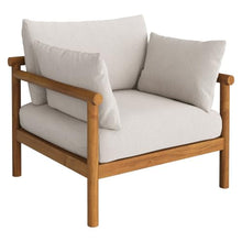 Modway Eleni 2-Piece Outdoor Teak Wood Armchair and Ottoman Set in Natural Sail – Patio Armchair with Ottoman