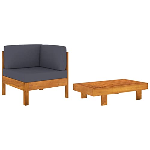 HEFZGDB 2 Piece Patio Lounge Set with Dark Gray Cushions Acacia Wood Front Porch Furniture Outdoor Patio Furniture Set Outdoor Furniture Suitable for Gardens, Pools and patios.