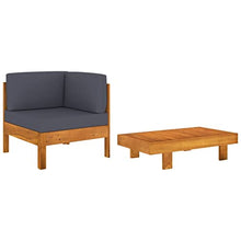HEFZGDB 2 Piece Patio Lounge Set with Dark Gray Cushions Acacia Wood Front Porch Furniture Outdoor Patio Furniture Set Outdoor Furniture Suitable for Gardens, Pools and patios.