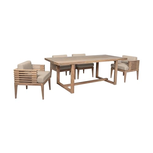 Vivid Outdoor Patio 5 Piece Dining Set in Light Eucalyptus Wood with Taupe Olefin Cushions