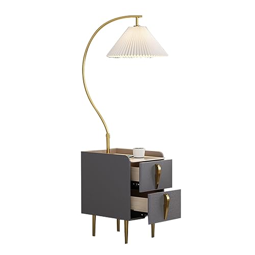 TQQEPOOL Nightstand with Lamp,Bedside End Table with Drawer and USB Port,Floor Lamp with Table Attached, Side Table with Standing Light for Bedroom Living Room (Color : Gray, Size : 40 * 30 * 160cm)