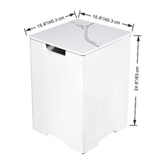 AMS Fireplace | Elementi Tall Square White Marble Propane Tank Cover | Concrete GFRC Base | Dimensions: 15.9 × 15.9 × 20.5 inches | Perfectly Complements Bianco, Athens, and Other Fire Pit Tables