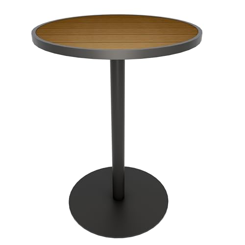 NewTechWood Matte Black Aluminum Frame Round Composite 31.5 in. x 31.5 in. x 43.31 in. Outdoor High Bar Table (Peruvian Teak)