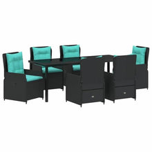 LKJVFCPW 7-Piece Garden Dining Set, Outdoor Patio Furniture with Cushions, Black Poly Rattan Table and 6 Chairs for Backyard, Deck, and Poolside