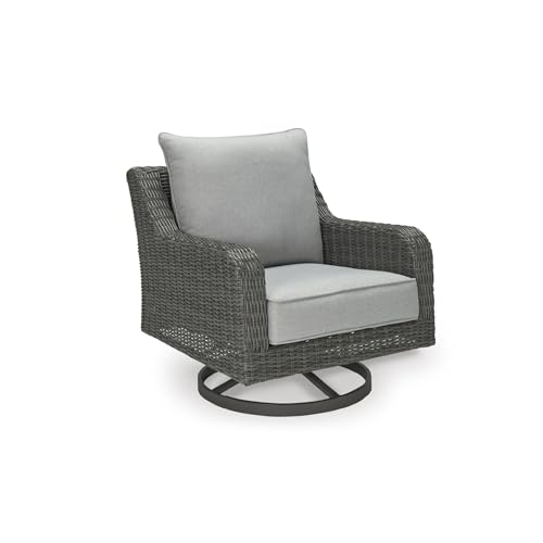 Signature Design by Ashley Elite Park Outdoor Lounge Chair, 360-Degree Swivel, Resin Wicker Over Aluminum Frame, Fade-Resistant Nuvella® Cushions, Gray