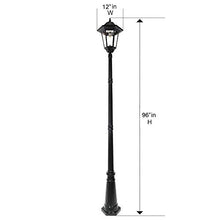 Gama Sonic Black Solar Outdoor Post Light, Windsor Bulb, Cast Aluminum, 3-inch Fitter for Lamp Posts, (Windsor Bulb with 96" Light Pole)