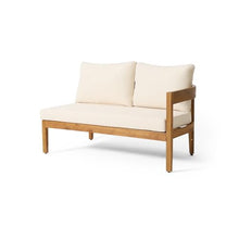 Merax Outdoor 80" Acacia Wood Curved Sectional 5-Seater Sofa, Patio V-Shaped Sofa Couch with Weather-Resistant Cushions for Porch, Lawn, Backyard, Balcony, Teak+ Beige