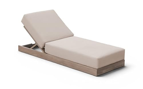 Meridian Furniture 33028Beige Solace Collection Modern | Contemporary Patio Adjustable Lounge Chair with Water Resistant Perfromance Fabric, Acacia Wood, 32.25" W x 80.5" D x 40.25" H, Beige