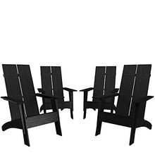 BizChair Set of 4 Modern 2-Slat Back Adirondack Chairs - Black All-Weather Poly Resin Lounge Chairs