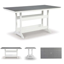 Ashley Transville Outdoor Counter Height Dining Table, 72 Inch Rectangular Patio Table with Umbrella Hole, Durable Weather Resistant HDPE, Ideal for Patios, Gray and White
