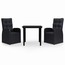 LKJephalotrope 3 Piece Patio Dining Set, Reclining Outdoor Bistro Table and Chairs with Black Cushions, PE Rattan Wicker Dining Table and 2 Recliner Chairs for Garden Backyard