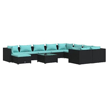 HEFZGDB 11 Piece Patio Lounge Set with Cushions Poly Rattan Black Outdoor Patio Furniture Set Patio Furniture Set Patio Table and Chairs Set Suitable for Garden, Living Room, Poolside.