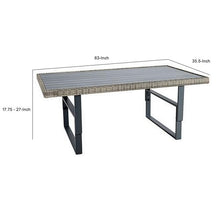 Benzara Foca 63 Inch Outdoor Rectangular Dining Table, Adjustable Height, Wicker