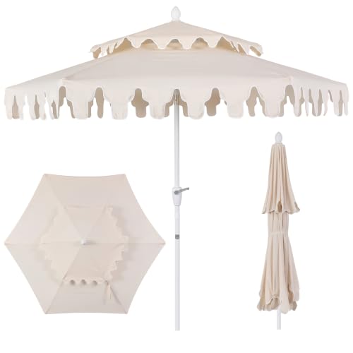 JONATHAN Y Fletcher 8.5' Double-Tiered Market Patio Umbrella, Cream/White