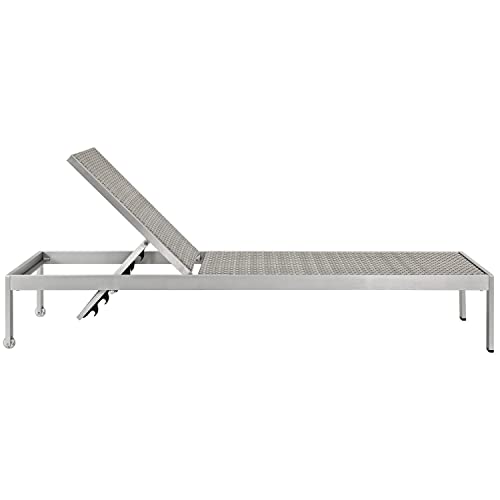Modway Shore Aluminum and Rattan Outdoor Patio Lounge Chaise Set Silver Gray