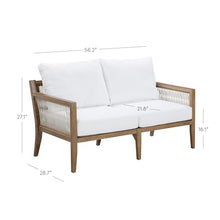 Nathan James Freya Bohemian Wood Loveseat Upholstered Sofa White Cushion/Light Brown Wood