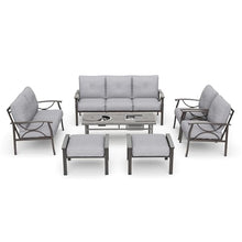 RoyalCraft 7-Piece Outdoor Patio Furniture Set with Fire Table and Ottomans Grey