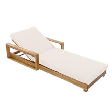 Merax Acacia Wood Chaise Lounge with 4 Triple-Fold Cushion, Cream