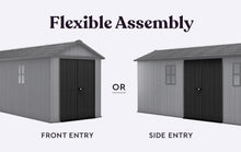 Keter Newton Plus 7.5x17 Ft All-Weather Storage Shed with Skylight, Window, Built-in Ventilation, Customizable Walls, & Lockable Double Doors, Graphite