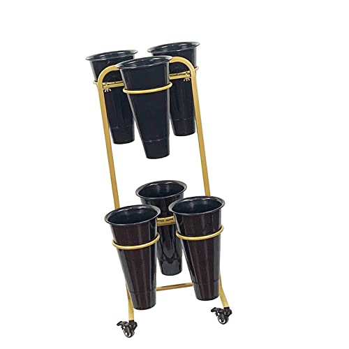 OJKJGYTF Flower Stand Outdoor - Plant Stand Indoor, Iron Plant Flower Display Stands Shelf with 4 Rubber Caster/Wheel, Corner Plant Shelf with 6 Plastic Flower Pots, Moving Metal Plant Cart