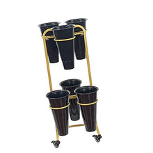 OJKJGYTF Flower Stand Outdoor - Plant Stand Indoor, Iron Plant Flower Display Stands Shelf with 4 Rubber Caster/Wheel, Corner Plant Shelf with 6 Plastic Flower Pots, Moving Metal Plant Cart