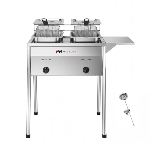 Prime Range Dual-Tank Propane Deep Fryer – Outdoor Stainless Steel Fryer with High-Output Burners, Large Oil Capacity & Precision Temperature Control – Perfect for Backyard BBQ, Camping & Food Trucks