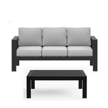 callmego Stylish All-Weather Metal Patio Ottoman with Thick Cushioned Seat for Outdoor Living Spaces and Backyard Relaxation (Black+ Gray + Olefin)