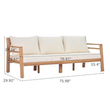 Christopher Knight Home Bratie Acacia Wood Outdoor 3 Seater Sofa with Cushion, Solid Wood Patio Sofa with Removable Cushion, Comfy Lounge Sofa for Patio Furniture Set, Light Teak+Beige