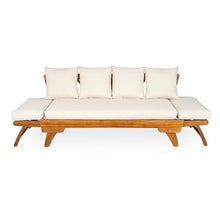 Christopher Knight Home Gary Patio Convertible Couch, Wooden Outdoor Daybed, 3-Seater Acacia Wood Patio Furniture Lounge Sofa for Backyard/Poolside/Garden, Back Pillow+Removable Cushion, Teak+ Beige