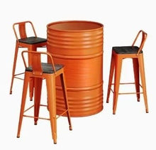 RFBXZPTADNU Industrial Style Oil Barrel Pub Table Booth Set Outdoor Commercial Iron High Bar Stools Combo
