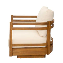 Christopher Knight Home Tess Outdoor Acacia Wood Swivel Accent Chair with Cushions, 360° Rotating Lounge Chair Outdoor with Open-Frame Armrests, Outdoor Swivel Chair for Garden, Teak + Beige