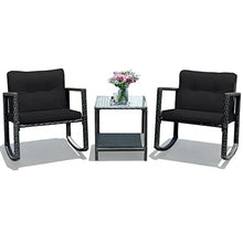 3PCS Patio Rattan Furniture Set Rocking Chairs Cushioned Sofa Black Rocking Chair
