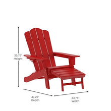 Taylor & Logan Nellis Adirondack Chair with Cup Holder and Pull Out Ottoman, All-Weather HDPE Indoor/Outdoor Lounge Chair in Red, Set of 2