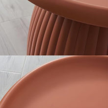DHXIAMZ Nordic Round Pedestal Coffee Table - Pink Ribbed Plastic Side Table for Balcony & Living Room - Modern Mushroom Design - 28" L x 28" W x 14" H